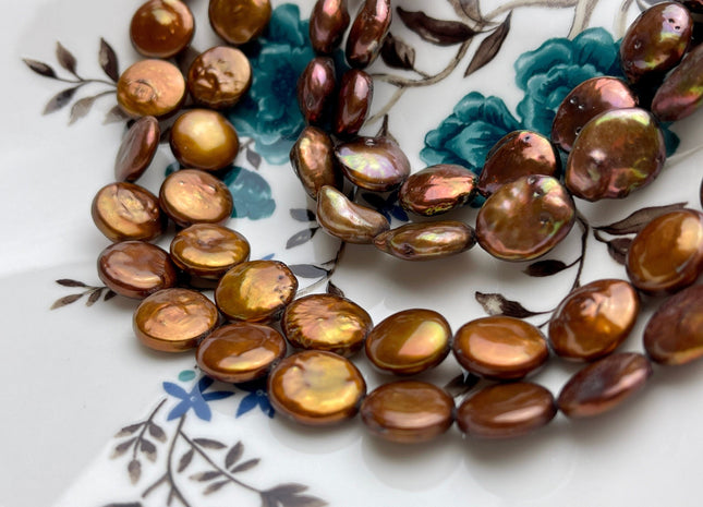 10-13 mm Chocolate Brown Freshwater Round Coin Pearl Genuine Brown Coin Pearls #147