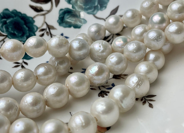 12-15 mm AA Half Strand Natural White Large Hole Freshwater Pearl Beads Hole Size 2.2 mm Genuine Natural White Edison Baroque Pearl #1451