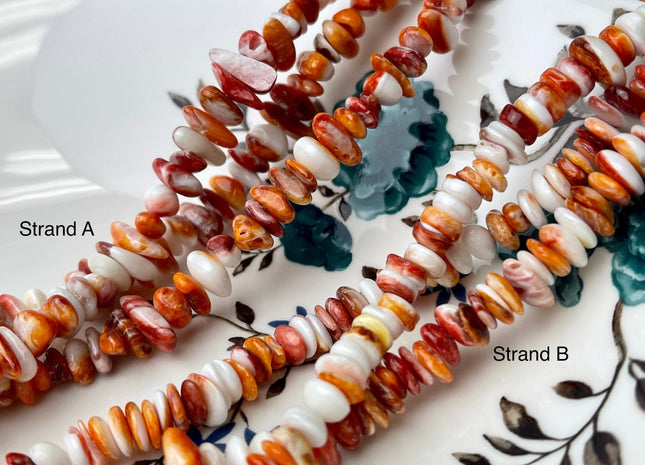 7-10 mm AAA Natural Orange Red White Spiny Oyster Shell Irregular Chip Shape Genuine Natural Spiny Oyster Beads 15.5 Inch Strand #4280