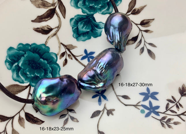 ONE Piece 16-18x23-30 mm AA Large Hole Jumbo Peacock Color Baroque Pearl Beads Hole Size 2.2mm Genuine High Luster Baroque Pearls #P1635
