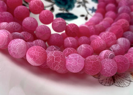 4 mm 6 mm 8 mm 10 mm Pink Color Matte Finished Round Cracked Fire Agate Gemstone Beads 14 Inches Strand #2865