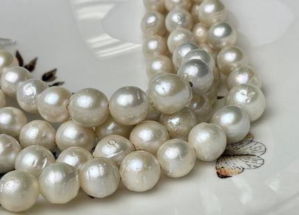 12-15 mm AA Half Strand Natural White Large Hole Freshwater Pearl Beads Hole Size 2.2 mm Genuine Natural White Edison Baroque Pearl #1451