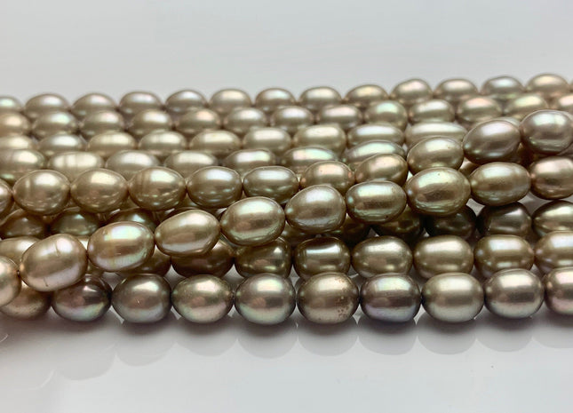 6-7x8-10 mm AAAA Rice Oval Freshwater Pearl Beads Light Sage Green Color Genuine Freshwater Pearl Beads Greenish Champagne Pearls #P1646