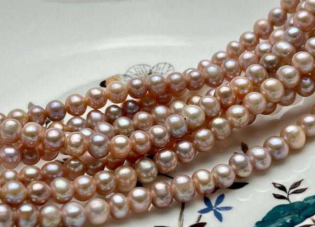 7 mm AAA Half Strand Large Hole Natural Pink Round Freshwater Pearl Beads Hole Size 2.1 mm 30 Beads #P2165