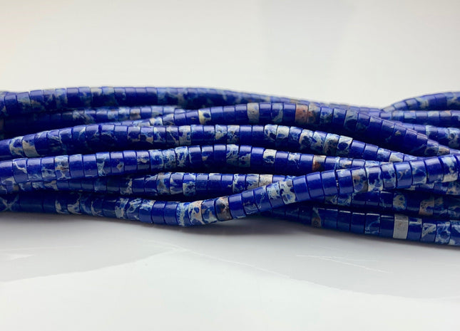 2x4mm Lapis Color Impression Jasper Heishi Rondelle Shape Genuine Natural Sea Sediment Jasper Discs Gemstone Beads 15.5 Inches Strand #3098