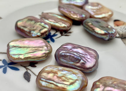 ONE Piece AAAA 15x20 mm Natural Mauve Pink High Luster Through Drilled Thick Rectangle Coin Pearl For Earring Pendant Iridescent Color#P1210