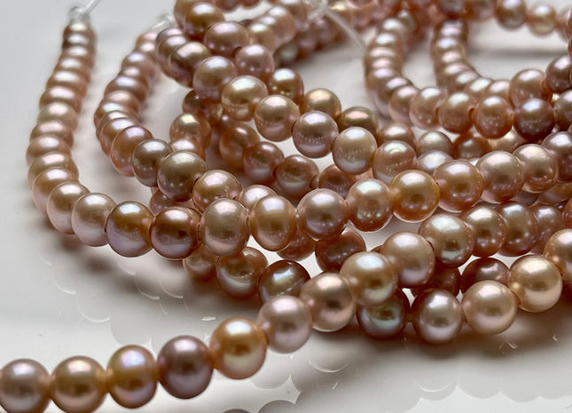 7 mm AAA Half Strand Large Hole Natural Pink Round Freshwater Pearl Beads Hole Size 2.1 mm 30 Beads #P2165