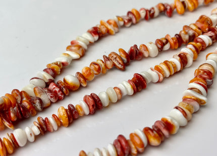 7-10 mm AAA Natural Orange Red White Spiny Oyster Shell Irregular Chip Shape Genuine Natural Spiny Oyster Beads 15.5 Inch Strand #4280