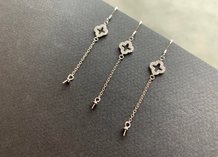 One Pair 925 Sterling Silver Earring Setting With CZ Genuine 925 Sterling Silver Dangle Earring Findings For Half Drilled Pearls #10348-D