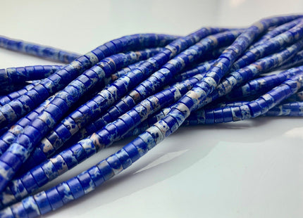 2x4mm Lapis Color Impression Jasper Heishi Rondelle Shape Genuine Natural Sea Sediment Jasper Discs Gemstone Beads 15.5 Inches Strand #3098