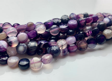 6 mm Micro Faceted Diamond Cut Multi Purple Color Flat Coin Disc Shape Agate Gemstone Beads Genuine Agate 15 Inches Strand #2818