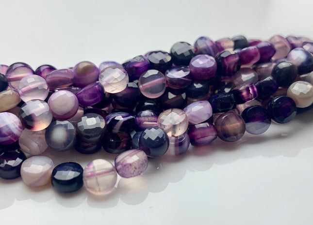 6 mm Micro Faceted Diamond Cut Multi Purple Color Flat Coin Disc Shape Agate Gemstone Beads Genuine Agate 15 Inches Strand #2818