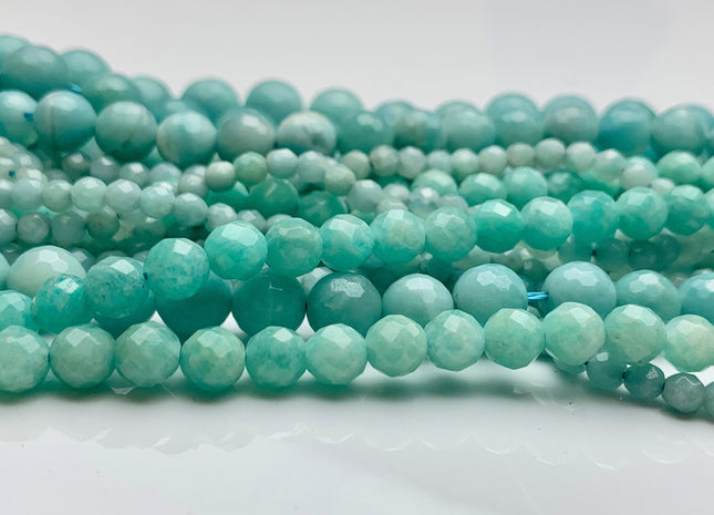 4 mm 6 mm 8 mm 10 mm AAA Faceted Round Green Amazonite Gemstone Beads Genuine Top Quality Gemmy Amazonite Gemstones 15.5 Inches Strand #2976