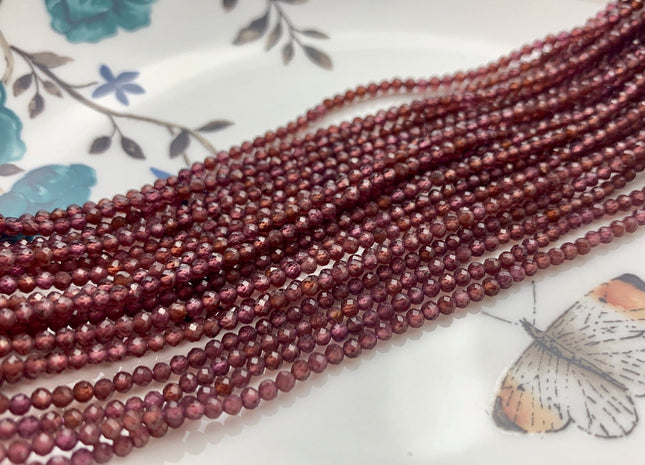 BEST DEAL 2 mm Natural Faceted Round Garnet Gemstone Beads Genuine Natural Garnet Gemstone Loose Beads 15.5 Inches Strand #2547