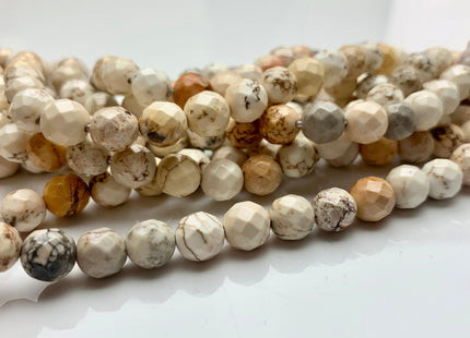 4mm 6mm 8mm 10mm Faceted Round Golden Creamy White Magnesite Gemstone Beads White Turquoise Loose Beads 15.5 Inches Strand #2650