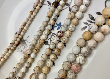 4mm 6mm 8mm 10mm Faceted Round Golden Creamy White Magnesite Gemstone Beads White Turquoise Loose Beads 15.5 Inches Strand #2650