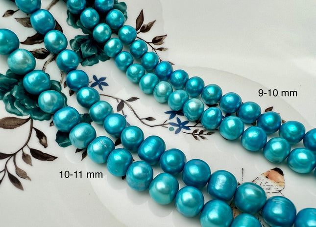 9-10mm 10-11mm AA Rare Blue Color Potato Freshwater Pearl Beads Genuine High Luster Cyan Blue Color Freshwater Pearls #P2287