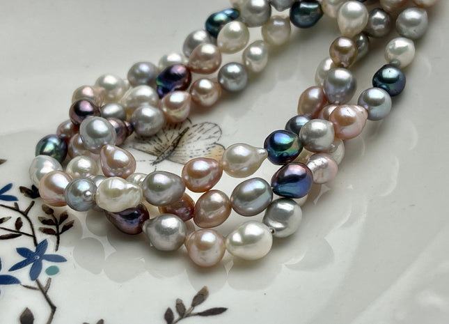 7x8-9 mm AAA Gray Pink Peacock White Color High Luster Baby Edison Baroque Pearls Beads Genuine TearDrop Shape Edison Pearls #P2151