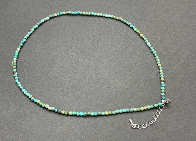 3.5mm Faceted Round Tiny Natural Multi Color Turquoise Gemstone Beads Cute Dainty 18 Inch Necklace and Extender W/Silver Lobster Clasp #4095
