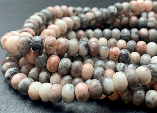 5x8 mm Natural Smooth Rondelle Pink Zebra Jasper Beads Natural Mixed Pink Gray Highly Polished Loose Beads 15.5 Inches Strand #2918