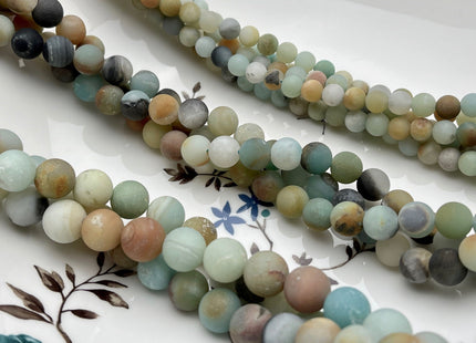 6mm 8mm 10mm Natural Multi Color Matte Finished Amazonite Gemstone Beads Natural Green Blue Brown Color Amazonite Round Beads #3785