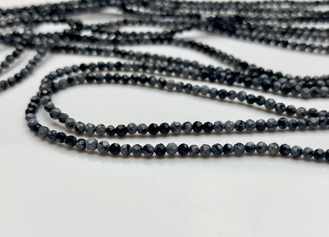 2mm 3mm 4mm AAA Micro Faceted Round Snow Flake Jasper Gemstone Beads Natural Black Gray Faceted Round Snow Flake Jasper 15.5 Inches #2350