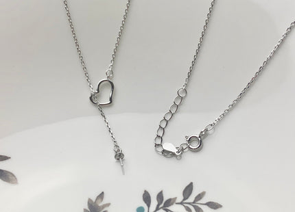 Genuine 925 Sterling Silver Necklace With Heart Shape Dangle Setting For Half Drilled Pearl Beads Silver Heart Pendant DIY Jewelry #10079