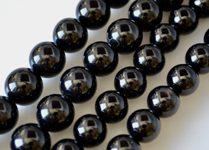 12mm 14mm Smooth Round Black Onyx Gemstone Beads 15.5 Inches #2136