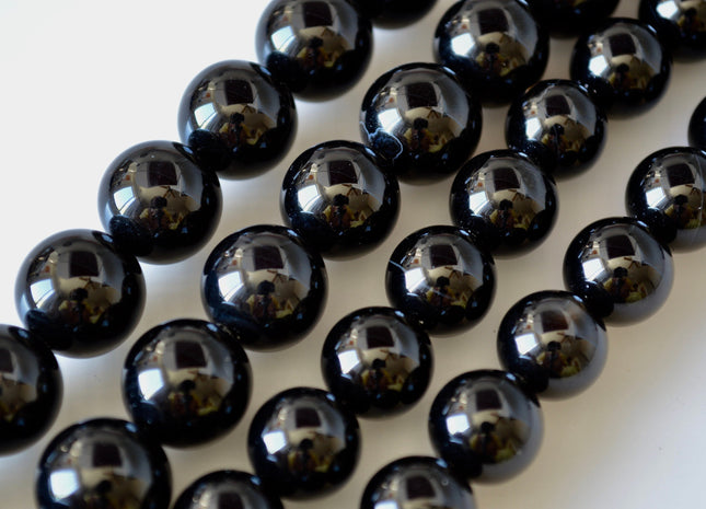 12mm 14mm Smooth Round Black Onyx Gemstone Beads 15.5 Inches #2136