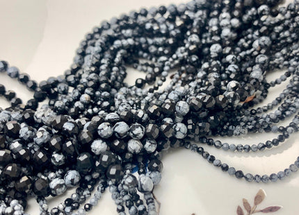 2mm 3mm 4mm AAA Micro Faceted Round Snow Flake Jasper Gemstone Beads Natural Black Gray Faceted Round Snow Flake Jasper 15.5 Inches #2350