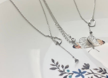 Genuine 925 Sterling Silver Necklace With Heart Shape Dangle Setting For Half Drilled Pearl Beads Silver Heart Pendant DIY Jewelry #10079