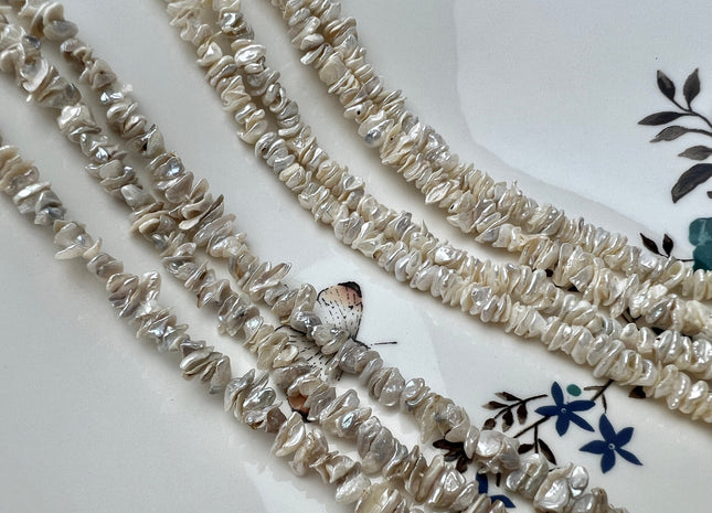 5x6-7mm Very Rare Natural White Color Keshi Freshwater Pearl Beads Center Drilled Cornflakes Shape Keshi Chips Pearls #P2299