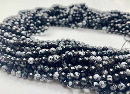 2mm 3mm 4mm AAA Micro Faceted Round Snow Flake Jasper Gemstone Beads Natural Black Gray Faceted Round Snow Flake Jasper 15.5 Inches #2350