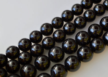 12mm 14mm Smooth Round Black Onyx Gemstone Beads 15.5 Inches #2136