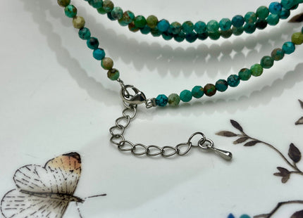 3.5mm Faceted Round Tiny Natural Multi Color Turquoise Gemstone Beads Cute Dainty 18 Inch Necklace and Extender W/Silver Lobster Clasp #4095