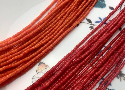 2x2 mm Red/B or Orange/A Bamboo Coral Smooth Heishi Tube Shape Red or Orange Bamboo Coral Gemstones Loose Beads 16 Inches Strand #3698