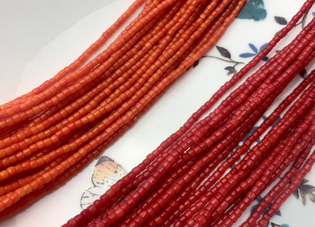 2x2 mm Red/B or Orange/A Bamboo Coral Smooth Heishi Tube Shape Red or Orange Bamboo Coral Gemstones Loose Beads 16 Inches Strand #3698
