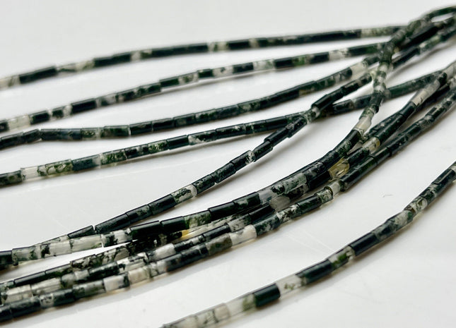 2x4 mm Tube Shape Natural Moss Agate Gemstone Beads Genuine Multi Green Agate Gemstones Loose Spacer Beads 15.5 Inches Strand #3914