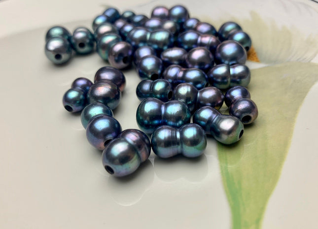 9x12-16 mm Large Hole Peacock Color Peanut Shape Freshwater Pearl Beads Hole Size 2.2 mm Genuine Peacock Color Large Hole Pearls # 1700