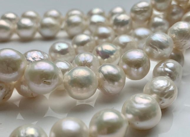 10-12mm AAA Large Hole Half Strand Natural White Baroque Edison Pearl Bead 2.1 mm Hole Genuine High Luster Baroque Pearl 17 Pieces #P1324