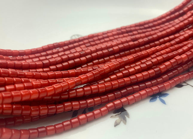 3x3.5 mm Dark Red Bamboo Coral Heishi Rondelle Disc Shape Red Bamboo Coral Gemstones Loose Beads 16 Inches Strand #3569
