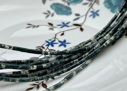 2x4 mm Tube Shape Natural Moss Agate Gemstone Beads Genuine Multi Green Agate Gemstones Loose Spacer Beads 15.5 Inches Strand #3914