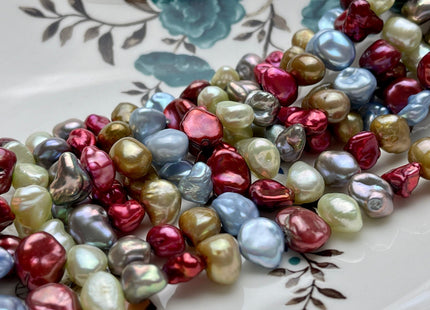9-11 mm Burgundy Baby Blue Green Gray Natural White Keshi Nugget Freshwater Pearl Beads Genuine Center Drilled Keshi Nugget Pearls #P1891