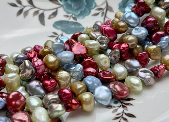 9-11 mm Burgundy Baby Blue Green Gray Natural White Keshi Nugget Freshwater Pearl Beads Genuine Center Drilled Keshi Nugget Pearls #P1891
