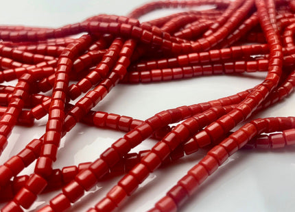 3x3.5 mm Dark Red Bamboo Coral Heishi Rondelle Disc Shape Red Bamboo Coral Gemstones Loose Beads 16 Inches Strand #3569