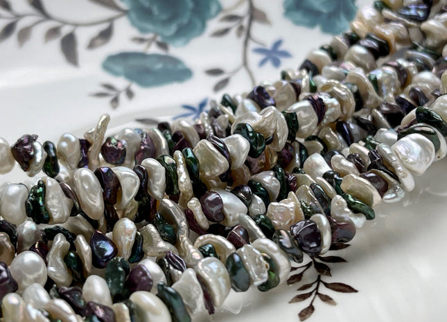7-9 mm AAA Very Rare Green Brown Natural White Keshi Freshwater Pearl Beads Center Drilled Cornflake Shape Keshi Chip Petal Pearls #P1880