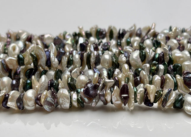 7-9 mm AAA Very Rare Green Brown Natural White Keshi Freshwater Pearl Beads Center Drilled Cornflake Shape Keshi Chip Petal Pearls #P1880