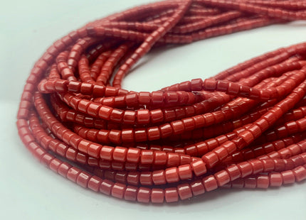3x3.5 mm Dark Red Bamboo Coral Heishi Rondelle Disc Shape Red Bamboo Coral Gemstones Loose Beads 16 Inches Strand #3569