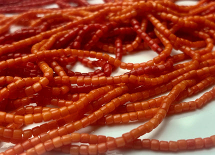 2x2 mm Red/B or Orange/A Bamboo Coral Smooth Heishi Tube Shape Red or Orange Bamboo Coral Gemstones Loose Beads 16 Inches Strand #3698