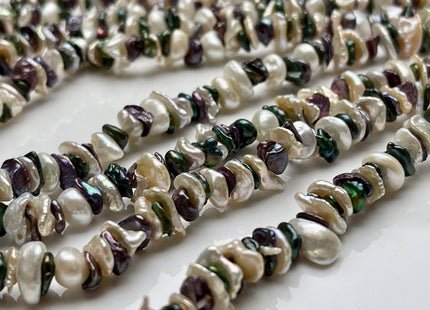 7-9 mm AAA Very Rare Green Brown Natural White Keshi Freshwater Pearl Beads Center Drilled Cornflake Shape Keshi Chip Petal Pearls #P1880